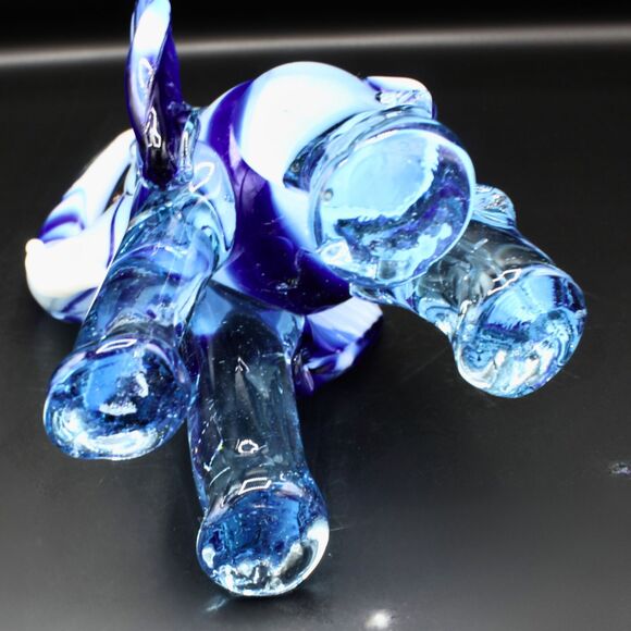 Vintage Art Glass Elephant Figurine Hand Blown Retr0 Blue White Swirl Sculpture - Picture 6 of 7